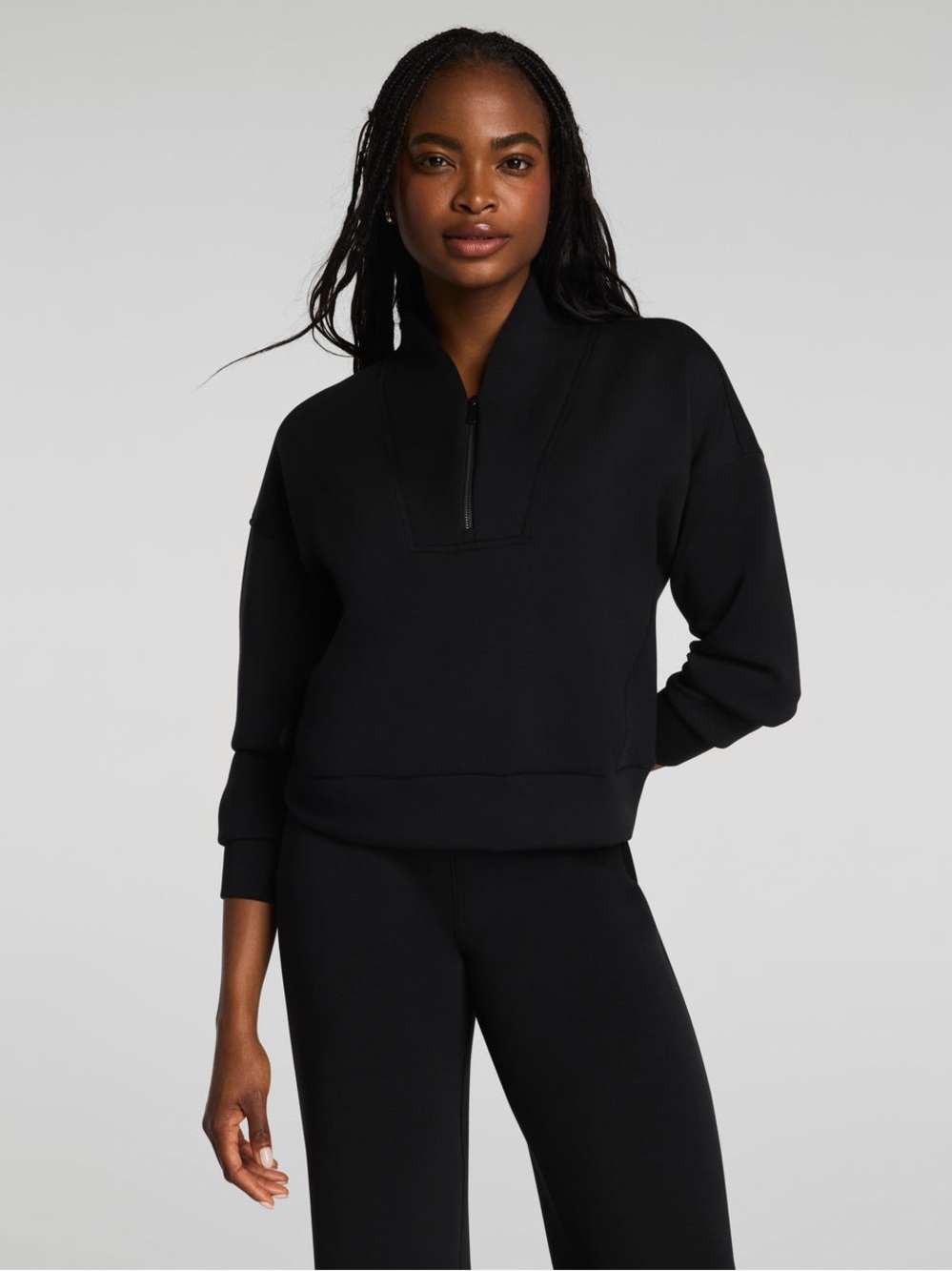 SPANX Air Essentials Shawl Collar 1/2 Zip Black Pullover
